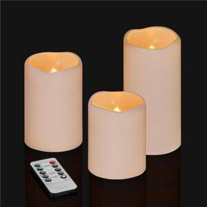 Flameless Candles 4" 5" 6" Set of 3 Ivory Outdoor Indoor Pillars 3" Diameter
